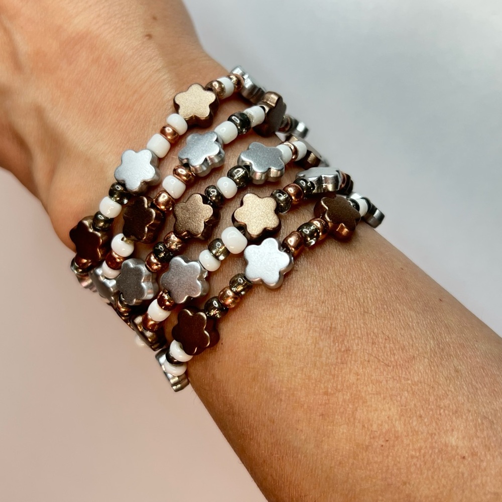 Silver and Brown Beaded Bracelet Set